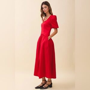 ❤️ TCEC Red Puff Sleeve Midi Dress | Size M | NWOT
